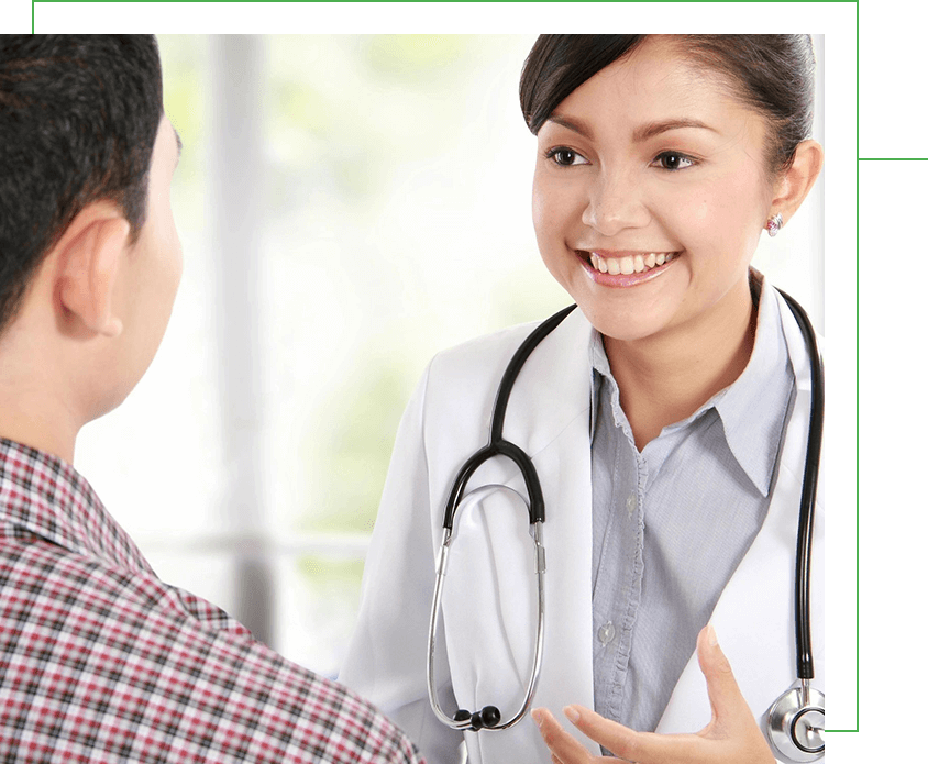 Soter HMale Patient Talking to Female Doctor at the Hospitalealthcare